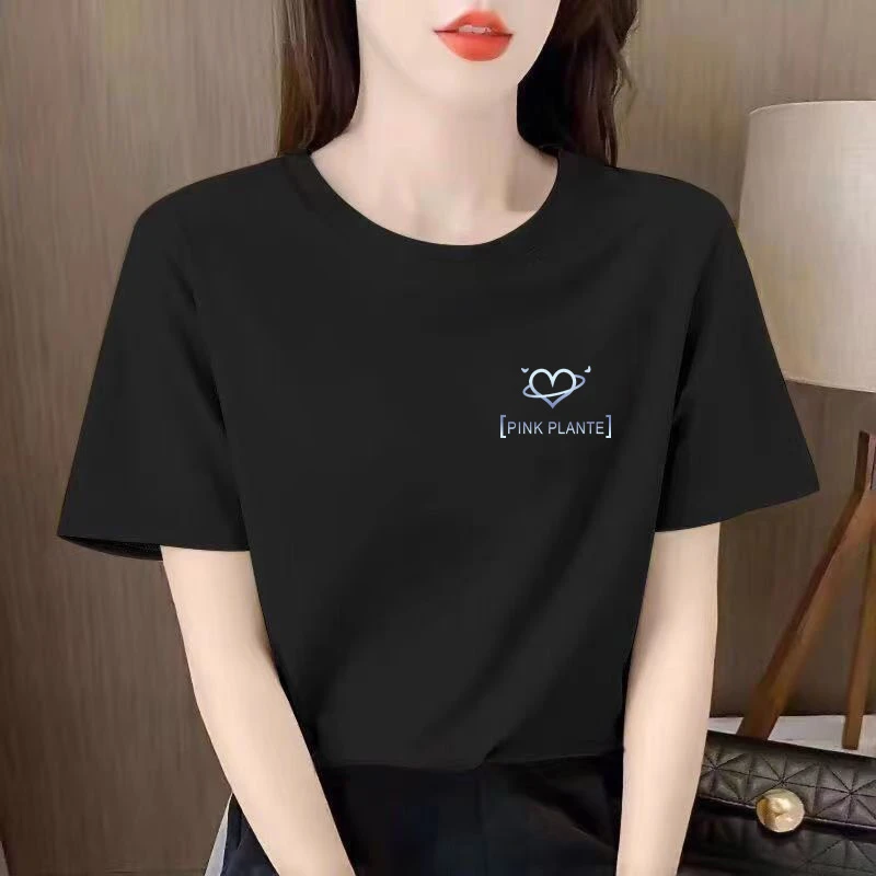 夏季新款宽松显瘦短袖T恤女时尚印花圆领休闲百搭上衣