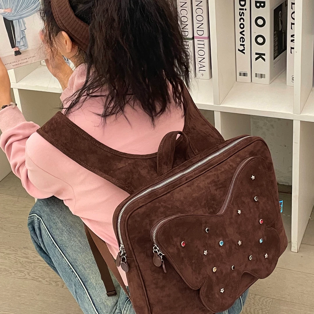 美式复古大艺术家蝴蝶电脑包双肩包小众多功能双肩背女士休闲学生