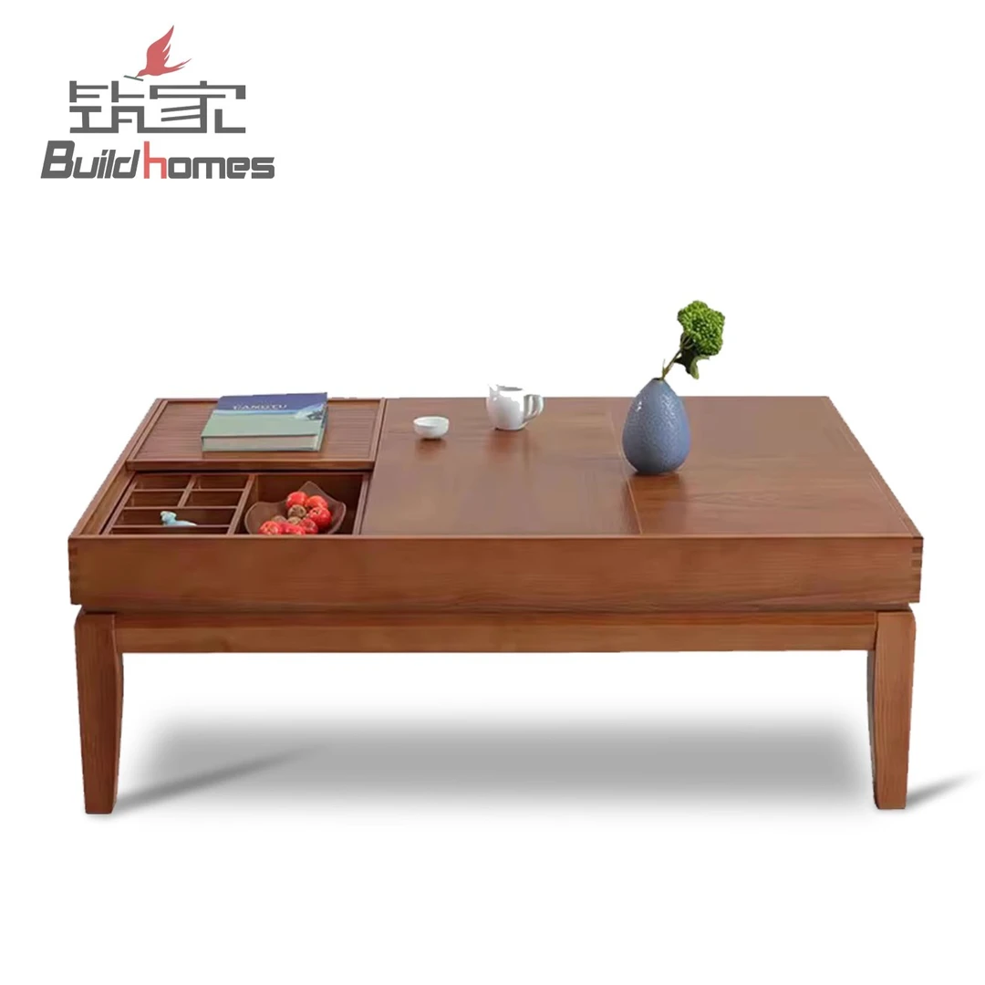 筑家 小户型实木茶几白蜡木简约储物小茶台长方形东南亚功夫茶桌