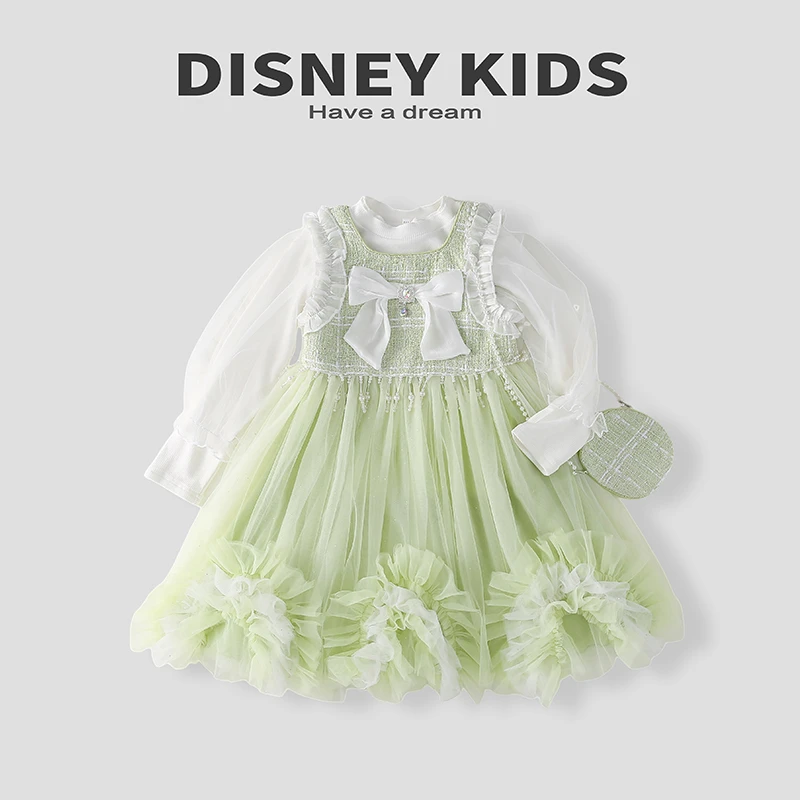 Disney迪士尼女童连衣裙套装秋装新款儿童公主洋气裙子XOE3SZ412