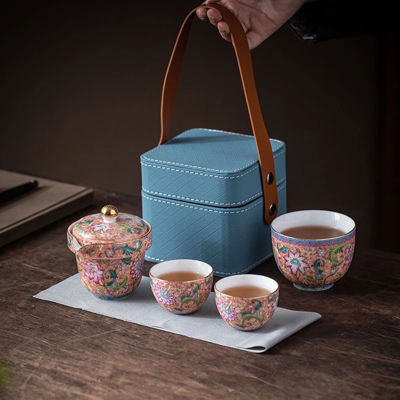 珐琅彩缠枝旅行套装