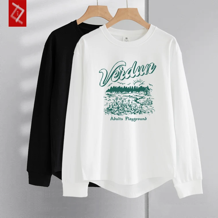 【260g】重磅厚实春秋宽松纯棉veidun印花高街风圆领长袖打底T恤