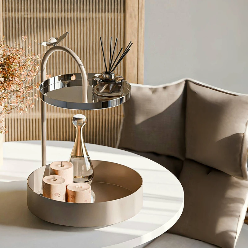 轻奢桌面双层可旋转磁吸蝴蝶简约收纳置物架化妆护肤品创意收纳盒