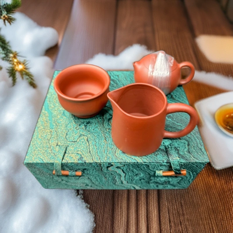 《荀孟》徐飞款宜兴黄龙山原矿半手工紫砂三件套西施壶主人杯公道杯