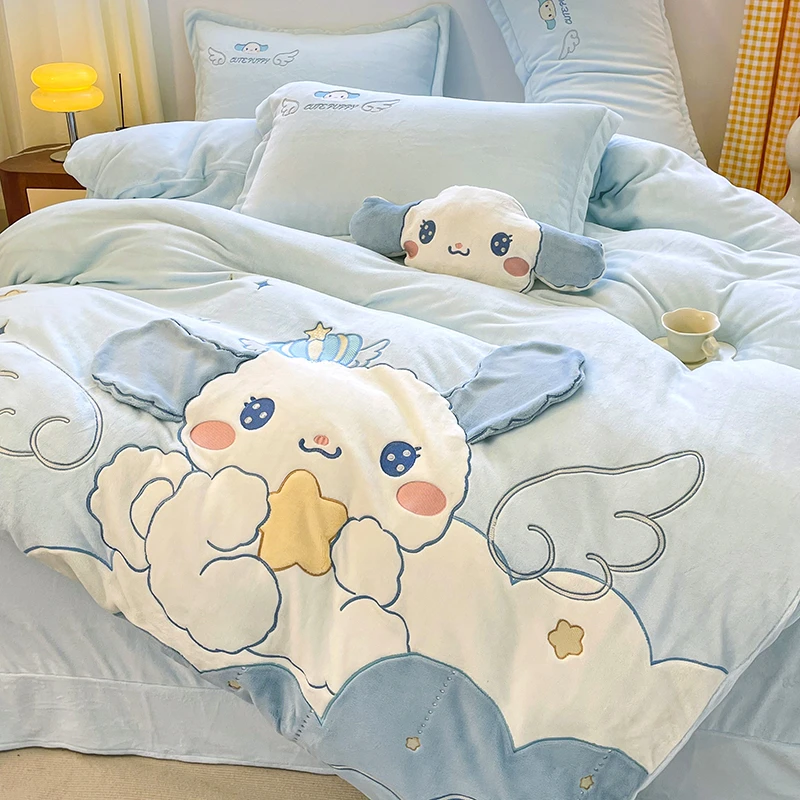 A类加厚冬季牛奶绒贴布绣四件套4件套保暖被套卡通可爱被套四件套