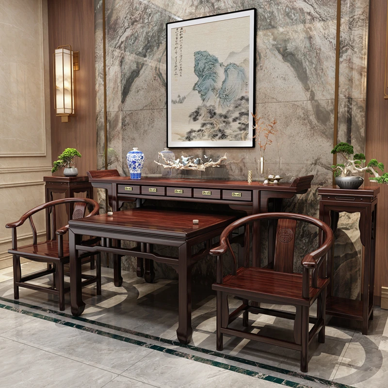 新中式实木中堂六件套供桌佛台香案农村现代简约翘头神台供桌家用