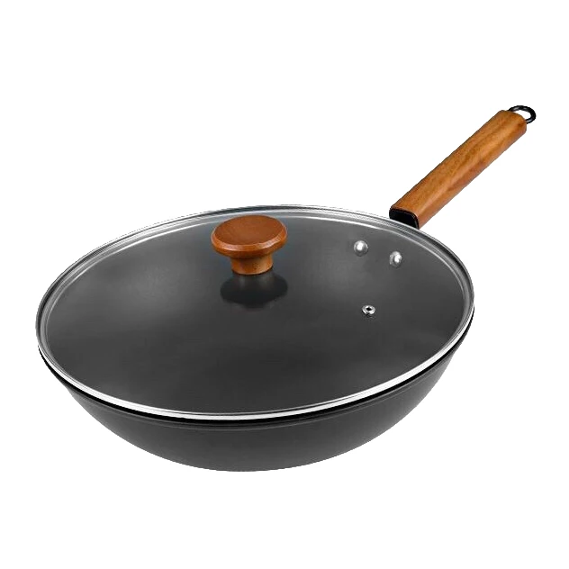 高品质深层窒化0图层32cm极铁炒锅（圆形盖珠款dht