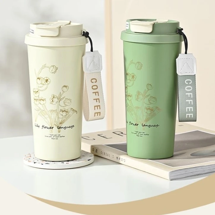 316不锈钢陶瓷釉内胆550ml铃兰咖啡杯保温杯