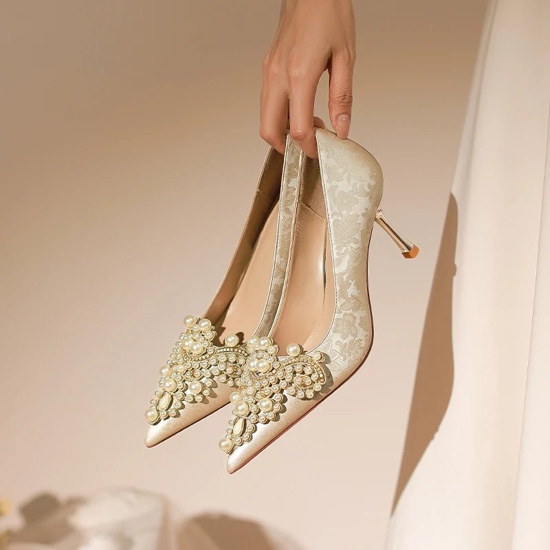 【池美】法式珍珠婚鞋禾秀婚纱两穿旗袍国风新中式高跟鞋女2024新款
