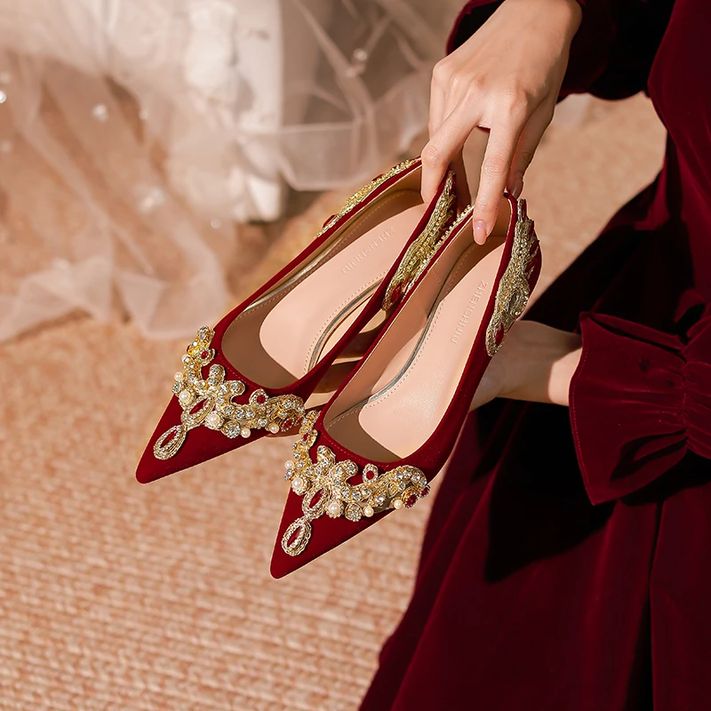 【池美】中式红色高跟鞋敬酒秀禾服结婚鞋女2024新款新娘鞋不累脚