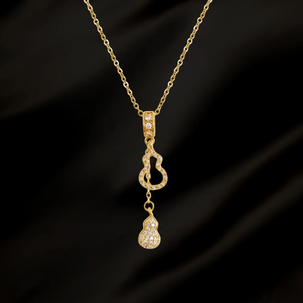 钛钢项链 金色葫芦吊坠项链女时尚锁骨链12气质简约