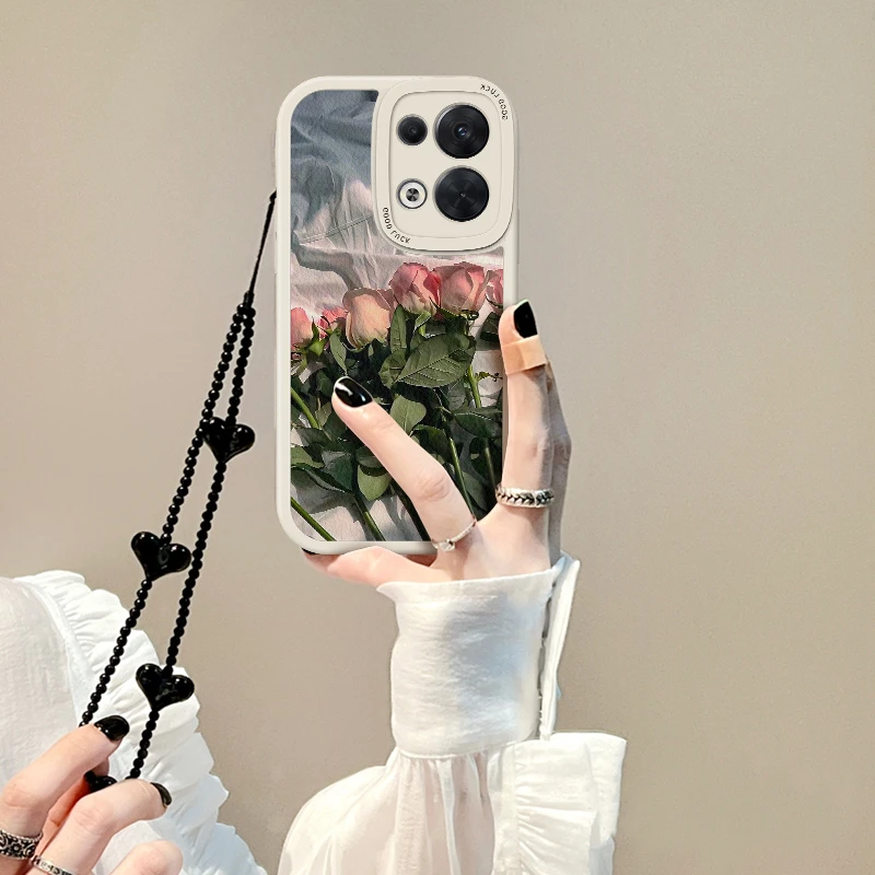 褶皱玫瑰适用于opporeno9手机壳女新款reno9pro+十包防摔reno8pro