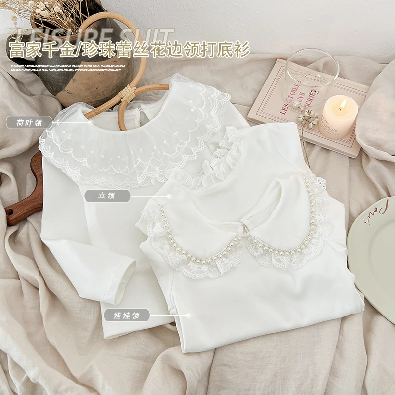 女童t恤女童秋冬装纯棉修身长袖T恤秋季小女孩洋气百搭翻领打底衫