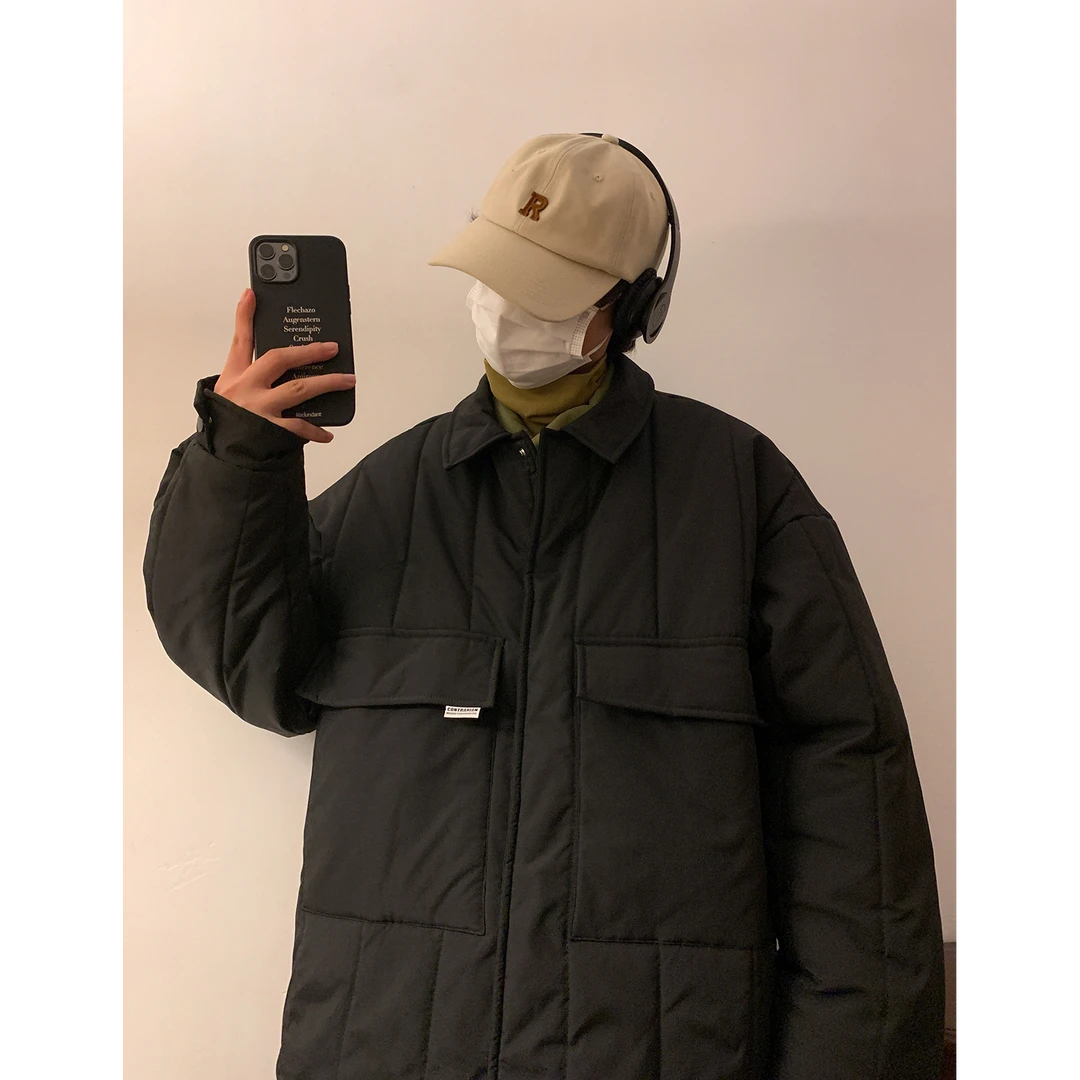 XW2212日系简约冬季保暖潮牌纯色复古翻领工装棉衣