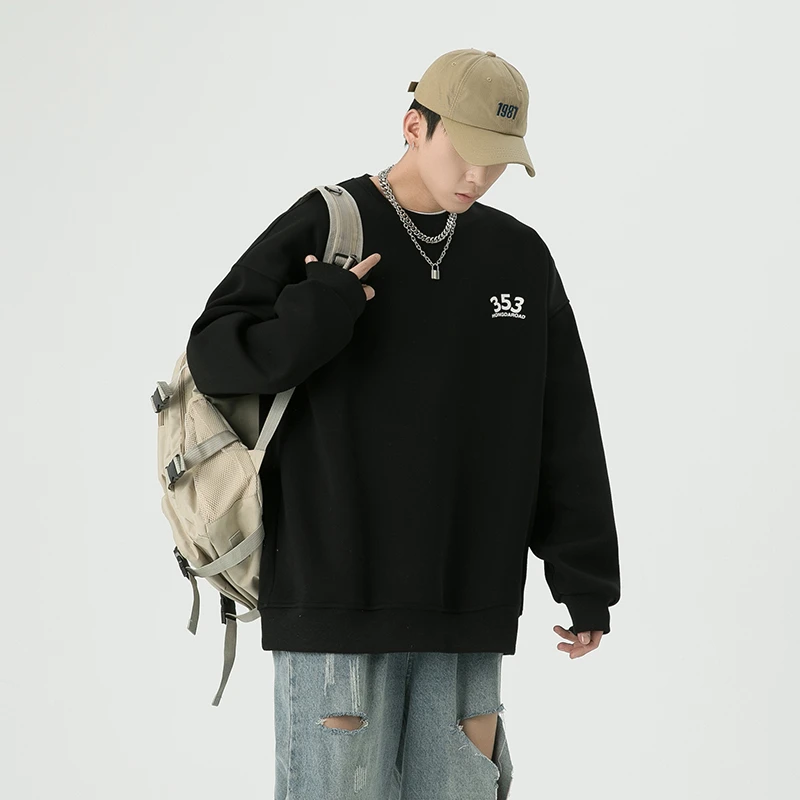 HW3273钢印港风潮牌oversize情侣宽松百搭字母圆领卫衣