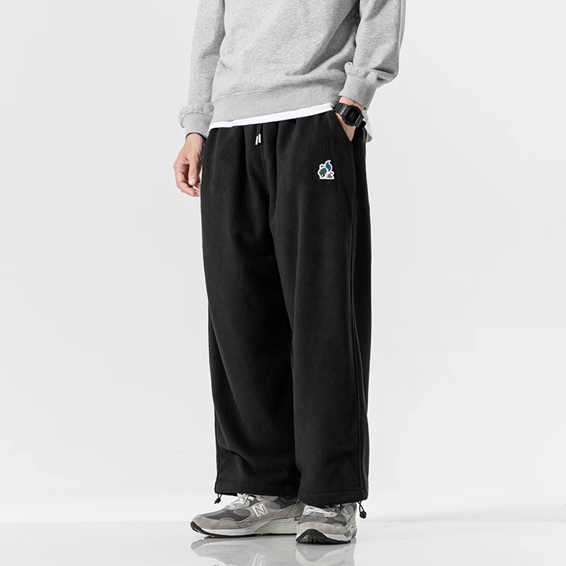 CK051潮牌港风冬季保暖情侣百搭摇粒绒直筒休闲运动卫裤