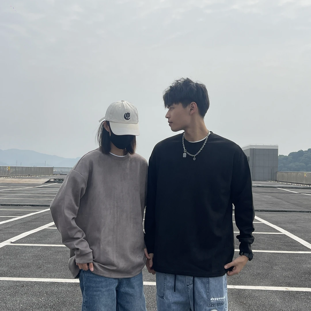 潮牌麂皮长袖T恤HQ1416