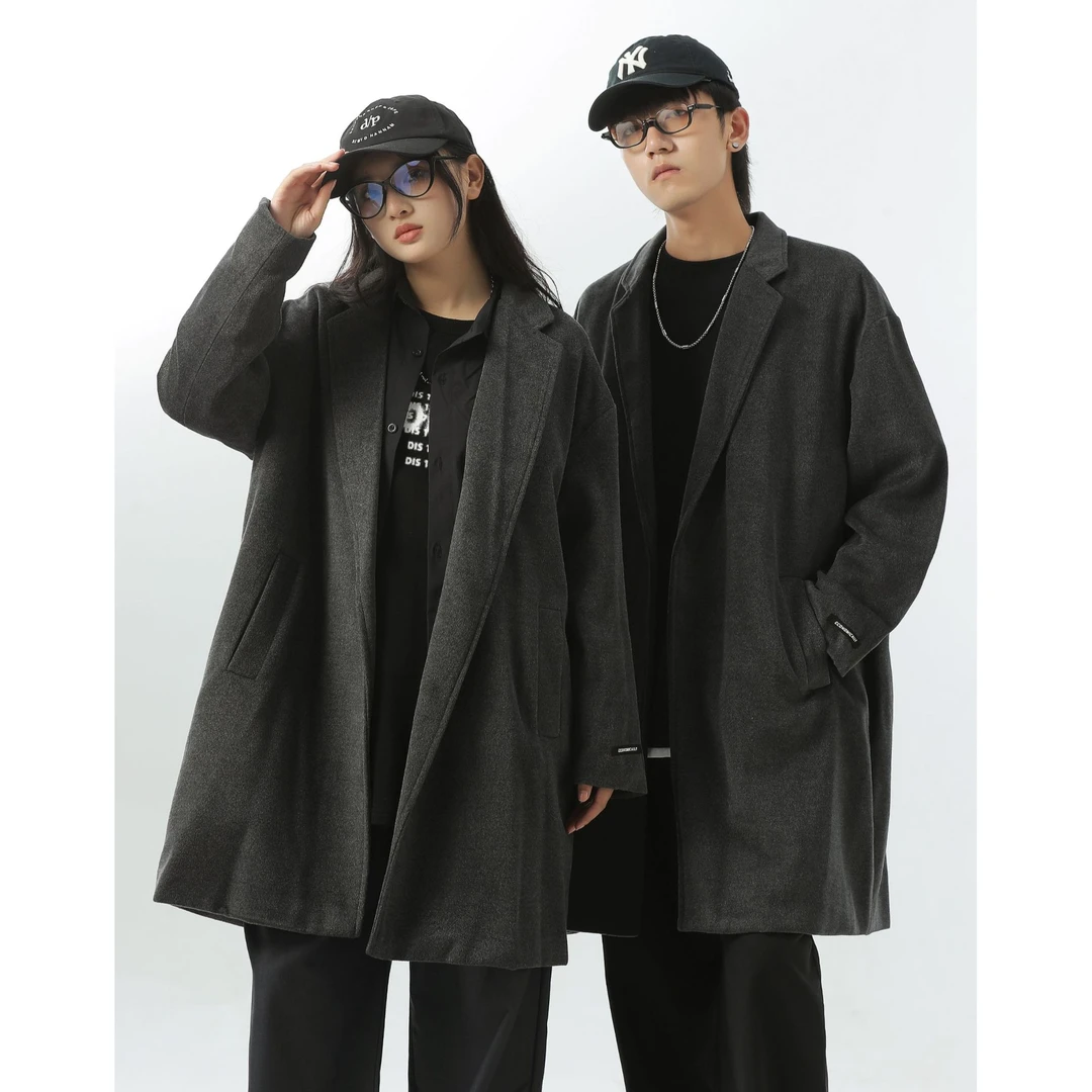 C2677秋冬潮牌日系复古情侣百搭中长款呢大衣外套
