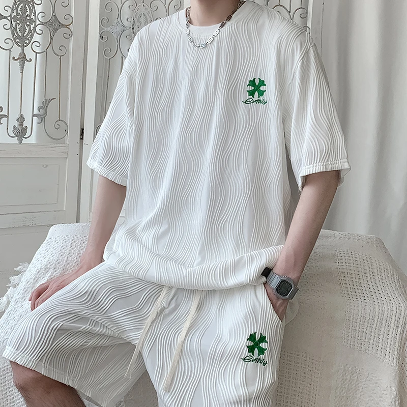 XZ80007夏季潮牌港风情侣百搭宽松大码休闲刺绣字母套装