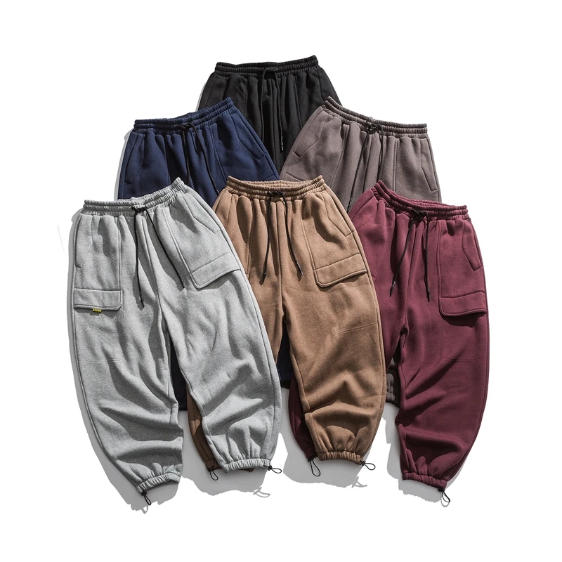 B290潮牌港风冬季保暖加绒情侣百搭宽松休闲束脚运动卫裤