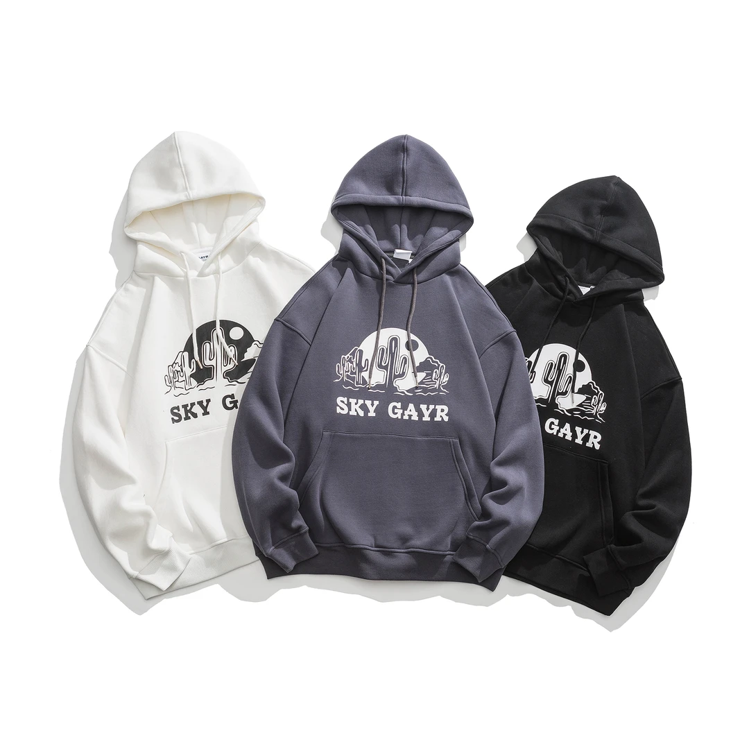 WY74港风潮牌秋冬保暖加绒加厚设计感字母印花情侣百搭连帽卫衣