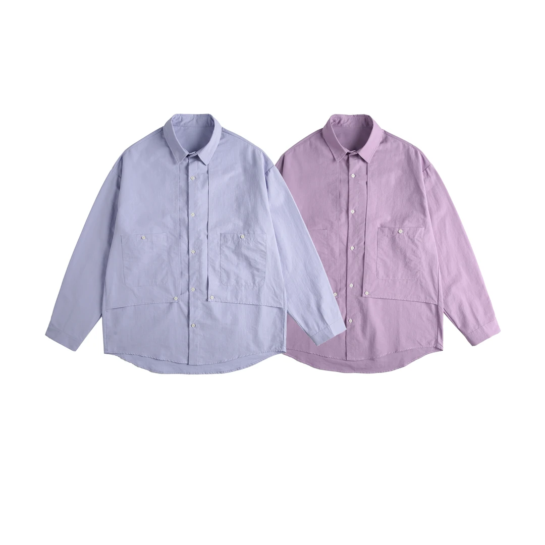 C2683潮牌日系简约春秋纯色宽松百搭宽松休闲衬衫