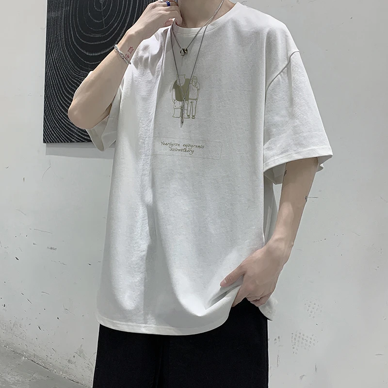 DF376夏季潮牌港风复古ins设计感字母印花圆领短袖t恤