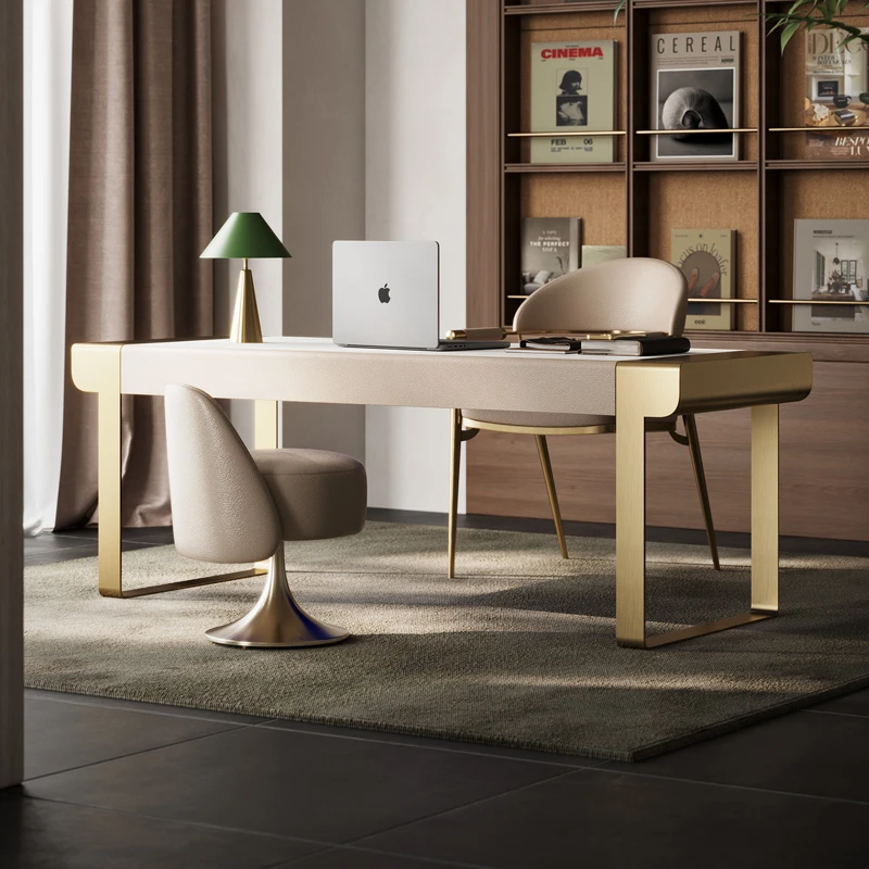 高档进口岩板书桌现代极简家用书房客厅办公桌高级感设计师电脑桌