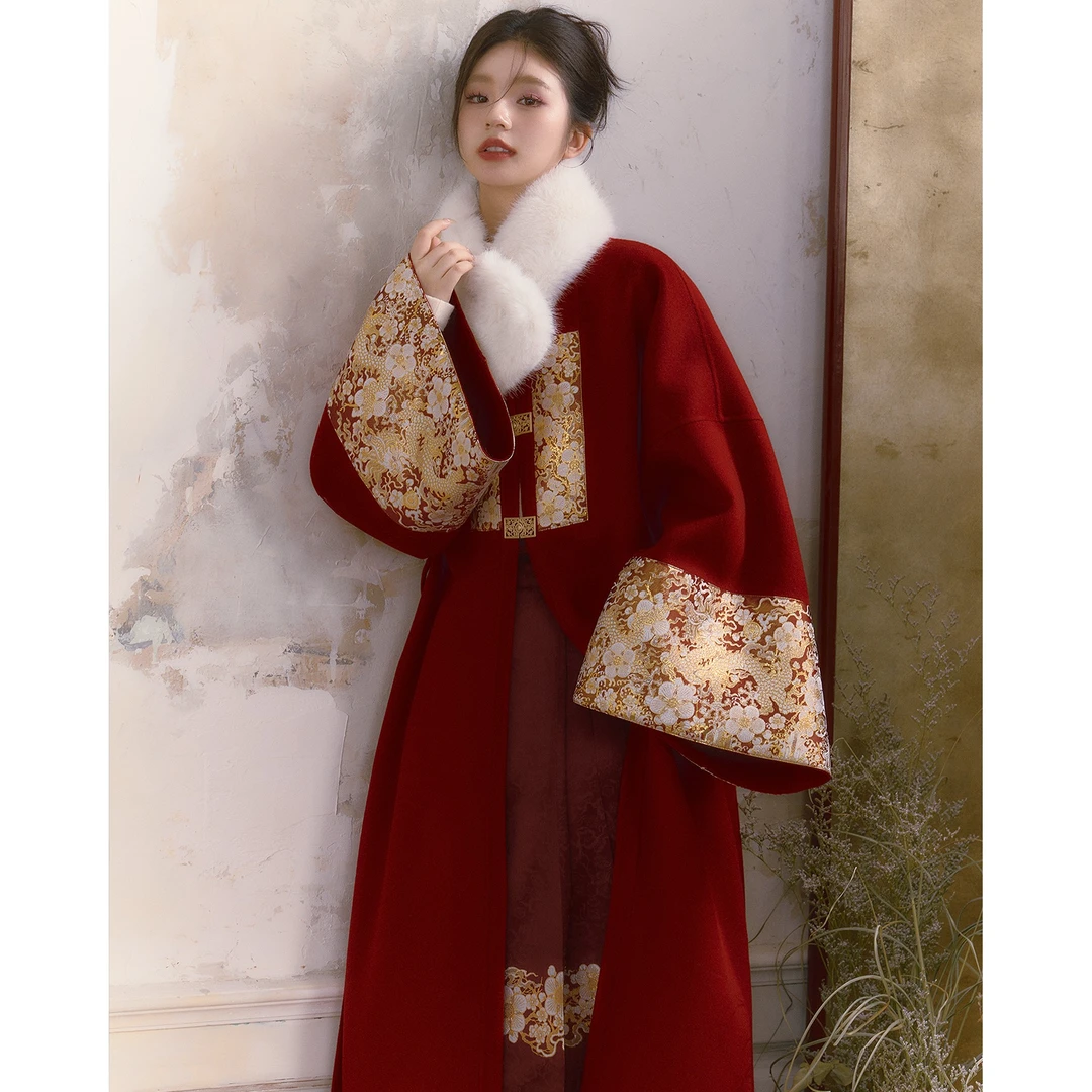 【烟火年年】高级红汉服改良羊毛大衣冬季新中式