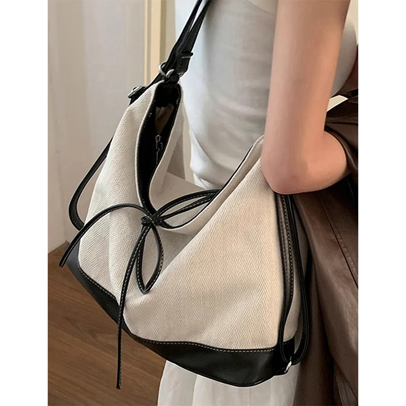 韩国大容量帆布包包女式2024新款学院风双肩托特包休闲单肩水桶包