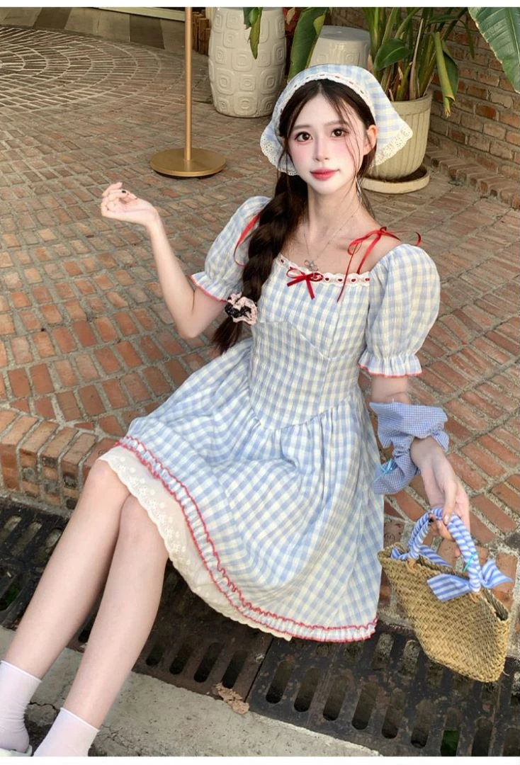 【格林童话】莫奈花园风胖mm大码女装显瘦 法式夏季田园甜美连衣裙