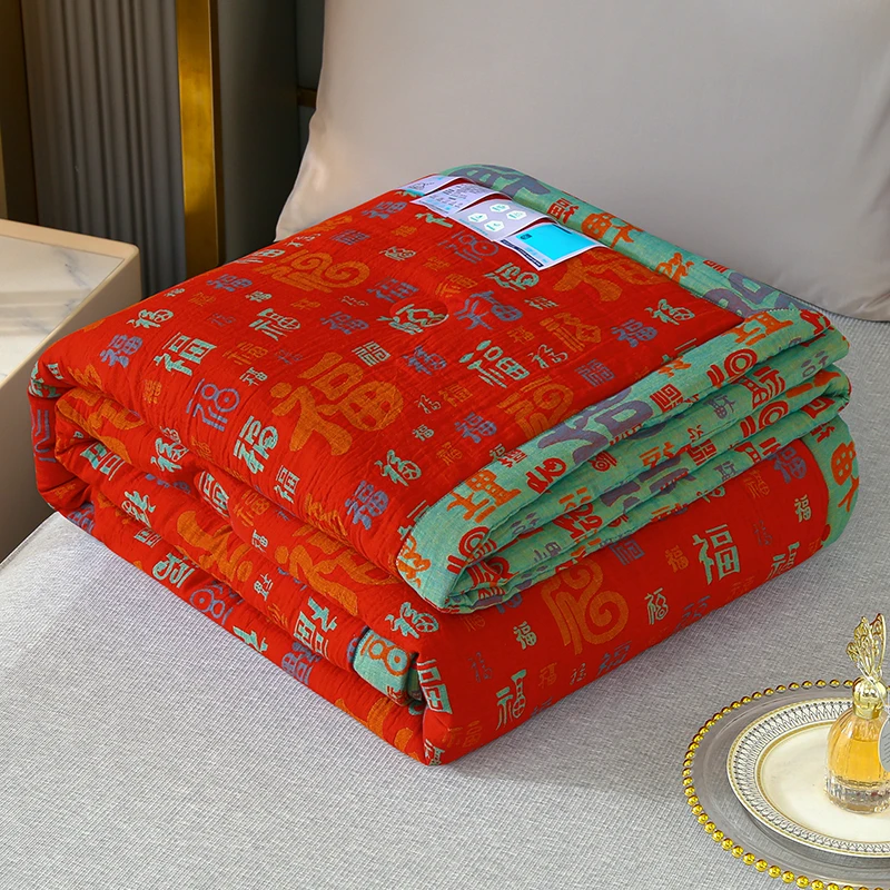 百福被A类夏凉被回礼送婆婆妈妈大红色被子福字被可机洗大豆被子a