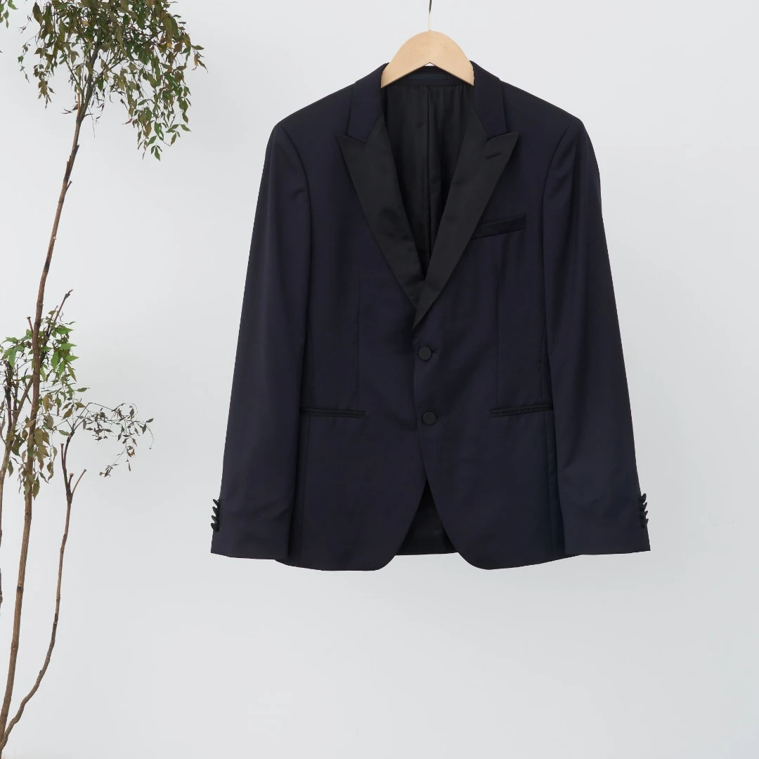 全新未使用/HUGOBOSS雨果博斯男士枪驳领休闲藏青套西/bsbu00078