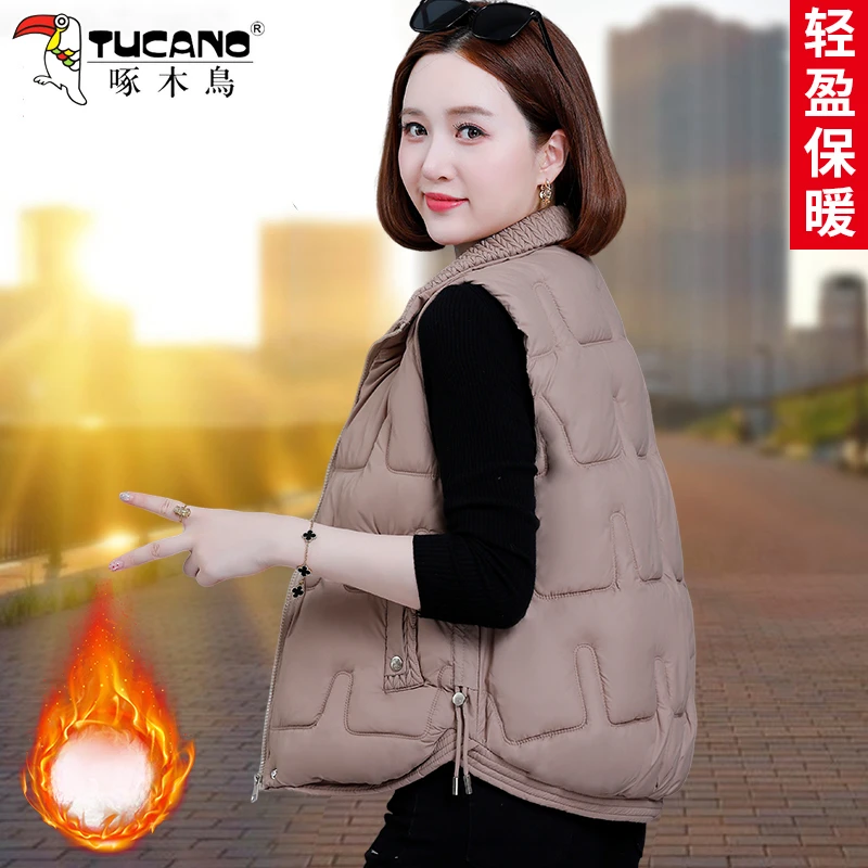 【官方】啄木鸟大码棉马甲2025冬季新款妈妈洋气减龄轻薄保暖外套