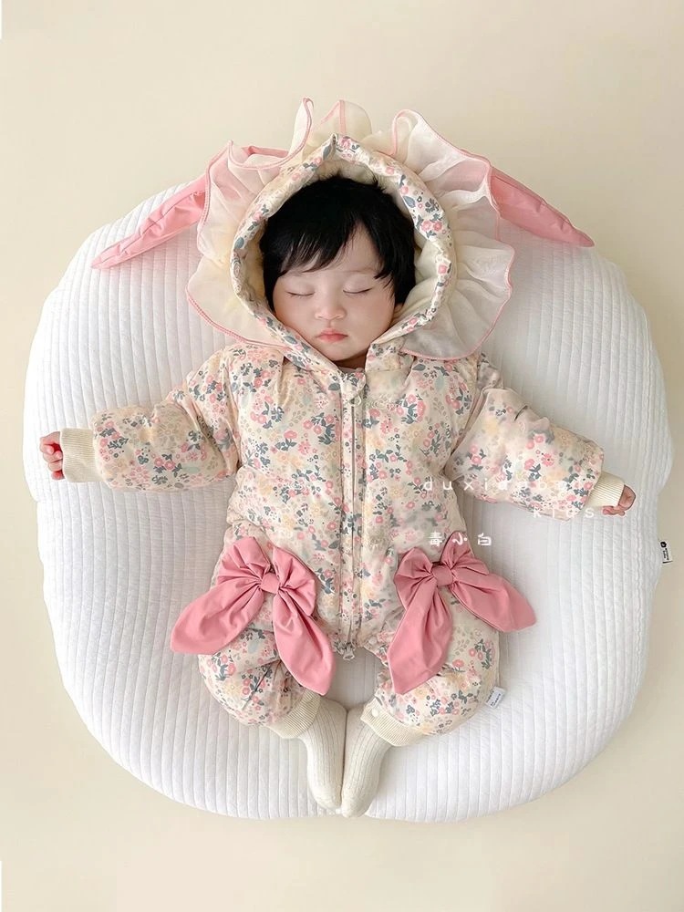芭比兔加厚棉服哈衣 女宝宝超萌冬季外出服网红洋气超萌爬服保暖
