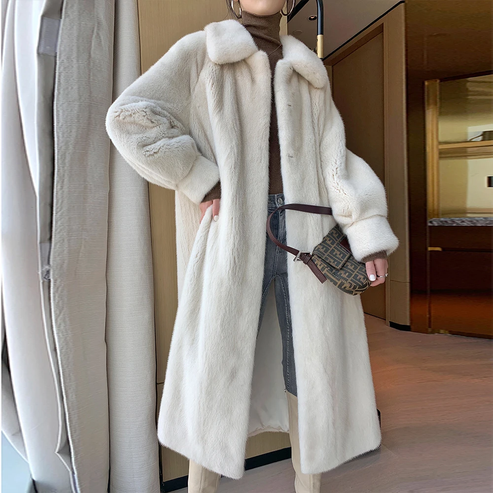 2025进口天鹅绒紫金短二貂皮大衣女整貂水貂皮草长款翻领过膝外套