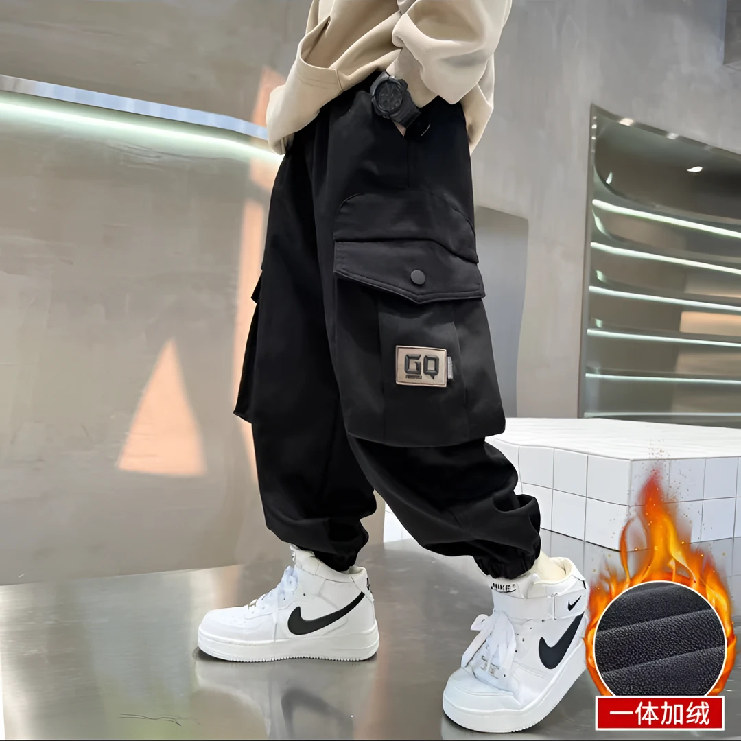 2024冬季男童裤子新款儿童休闲长裤中大童男孩宽松加绒工装裤潮