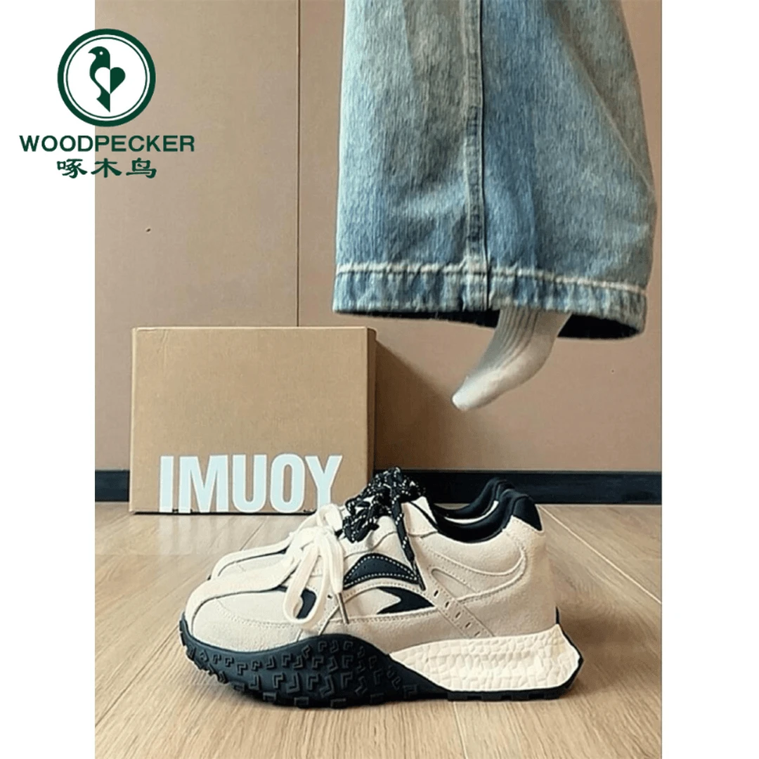 啄木鸟增高德训鞋女款2024年新款爆款厚底运动休闲阿甘复古老爹鞋