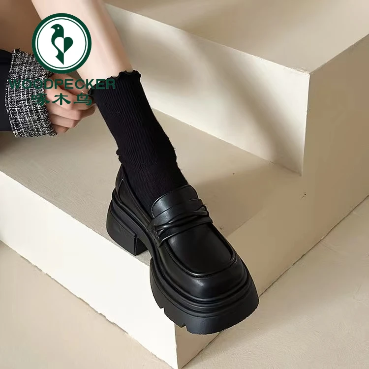 啄木鸟厚底乐福鞋女2024新款春季爆款英伦风女鞋百搭小皮鞋jk单鞋