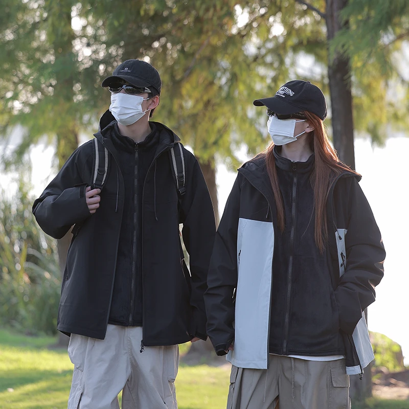 24年户外男女同款三合一抓绒内胆夹克外套2077