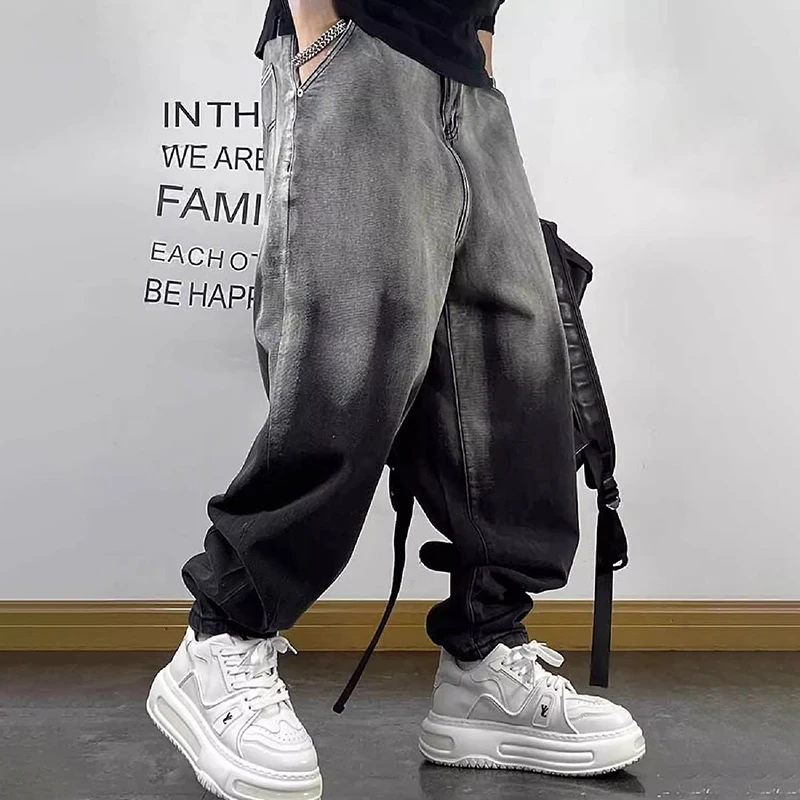 牛仔裤美式黑色男士男款胖子季潮牌宽松复古青少年直筒士休闲百搭