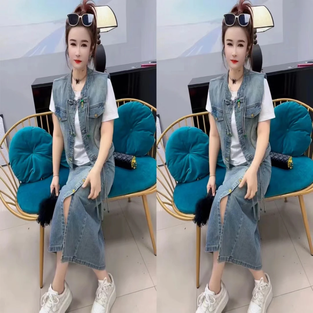 2024新款潮牌马甲牛仔套装洋气时尚夏季休闲网红韩版潮流两件套装