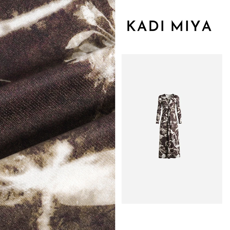 KADIMIYA“摩卡楓萦”经典轻奢气质复古老钱风连衣裙收腰长裙