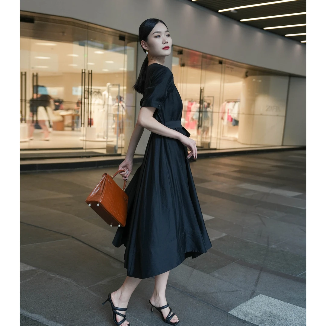 KADIMIYA法式茶歇裙御姐风连衣裙收腰大摆轻奢长裙夏季清凉裙子