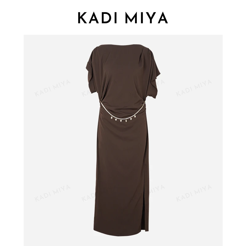 KADIMIYA“尤美B小调”气质链条收腰连衣裙御姐高级感长裙