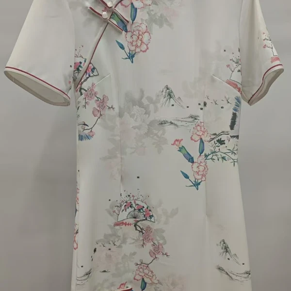 2024新款春夏桑蚕丝长款领优雅轻奢女装旗袍QP017