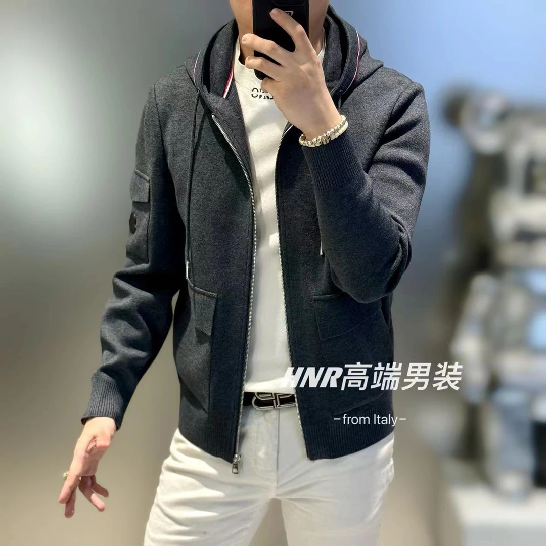 纯色简约双口袋设计2024秋季新款休闲潮流男士连帽夹克外套6170
