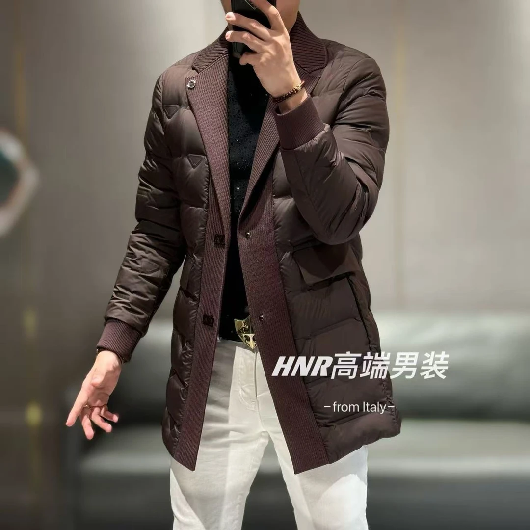 中长款设计倒三角胸标纯色男士高品质时尚羽绒服5088