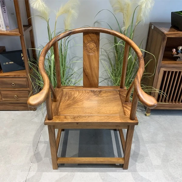 胡桃木雕花圈椅实木椅子太师椅泡茶主人椅靠背椅月牙椅茶桌椅子