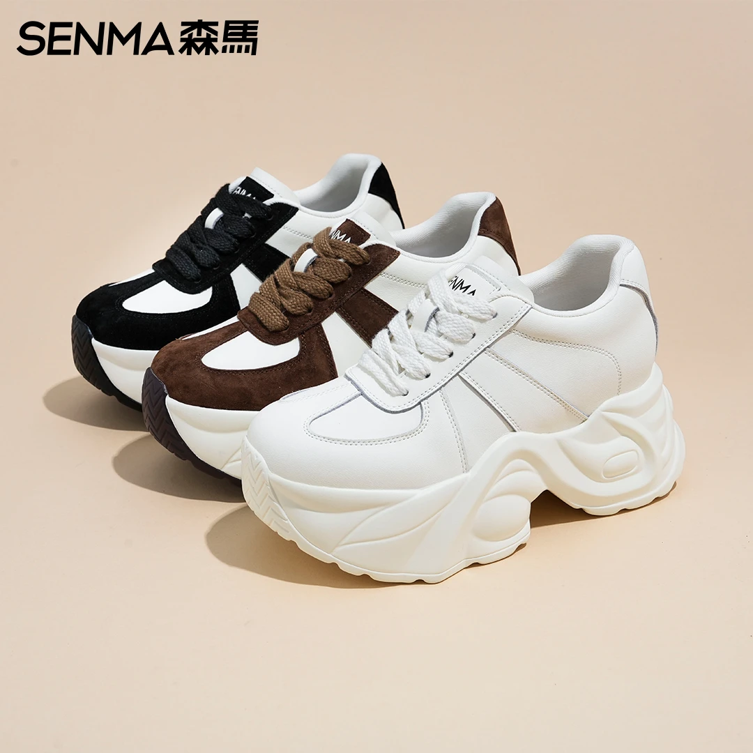 SENMA/森马增高9cm透气ins厚底百搭运动鞋系带圆头时尚老爹鞋女鞋